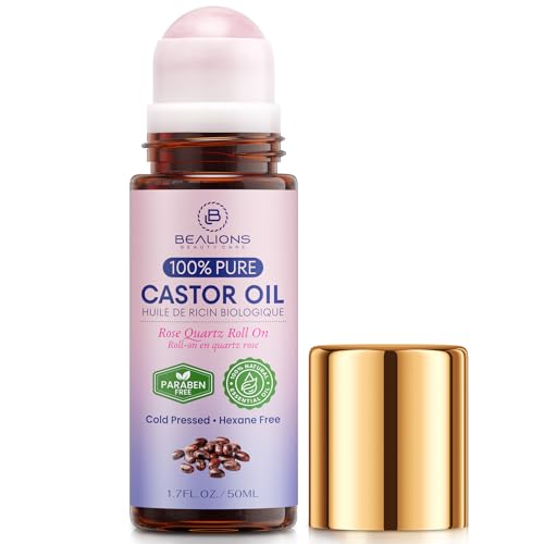 Castor Oil Roll On for Face: Castor Oil with Rose Quartz Roller for Massage - Deep Hydration Skin Moisturizer - Birthday Valentine Gifts for Women 35-65 (1.7 FL. OZ.)