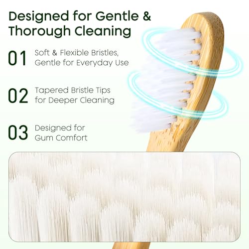 50 Pack Bamboo Toothbrushes with Toothpaste - Individually Wrapped, Soft Bristles, Guest-Ready