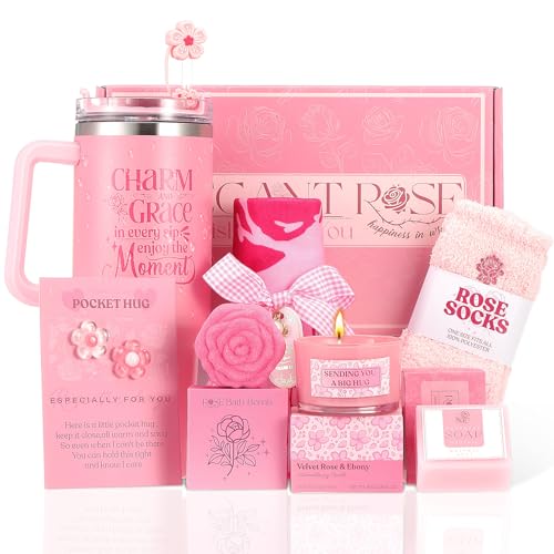 Self Care Gifts for Women Birthday Gift - Get Well Gifts Basket Thank You Gifts, Rose Relaxing Spa Gift Basket Self Care Package for Women Her Mom Friend Wife Sister Best Friend Coworker Nurse Teacher
