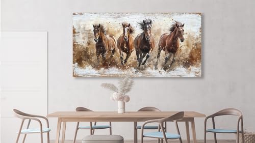 Running Brown Horses Canvas Wall Art - 48x24 Inch Animal Horse Decor - Tigeridge