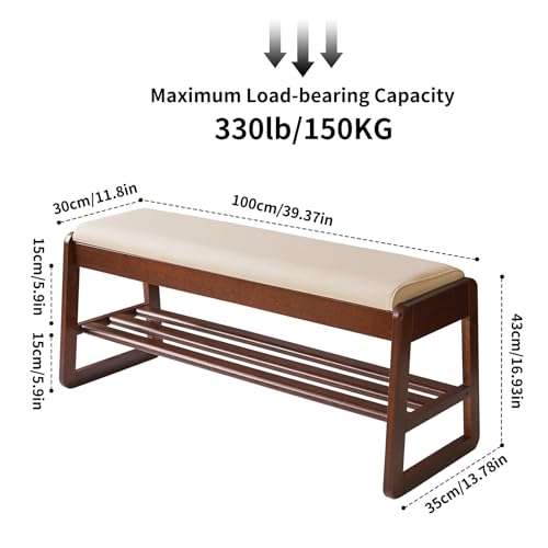 Wood Shoe Rack Bench with Cushion and Hidden Storage - 2 Tiers Entryway Organizer