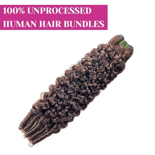 14 Inch Chocolate Brown Burmese Curly Human Hair Bundles - Virgin, Double Weft