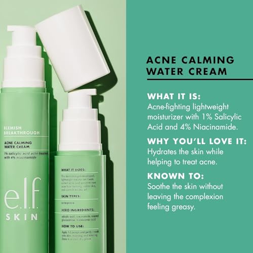 e.l.f. SKIN Blemish Breakthrough Calming Water Cream - Lightweight Acne Face Moisturizer 1.68 Fl Oz Pack of 2