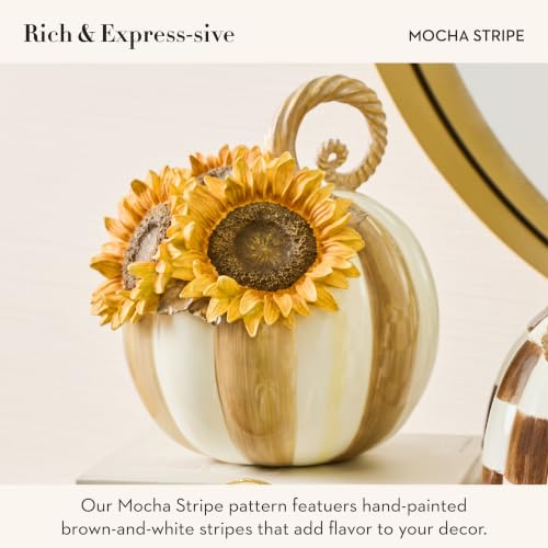 Mocha Stripe Sunflower Pumpkin Decorative Figurine - Fall Autumn Home Decor