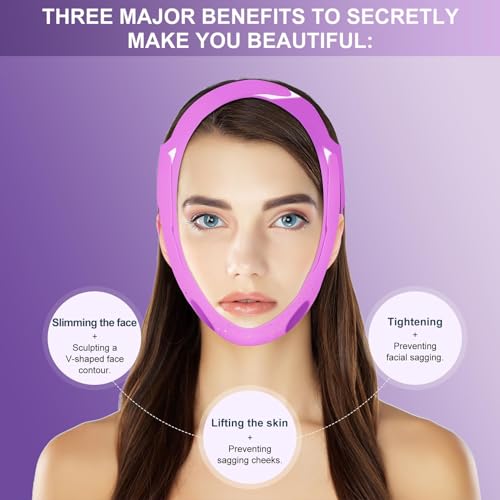 JUSRON V-Line Mask Chin Up Mask Face Strap, Soft Silicone Chin Strap V Shaped Face Mask, Jaw Exerciser 23-27 Inches (Purple)