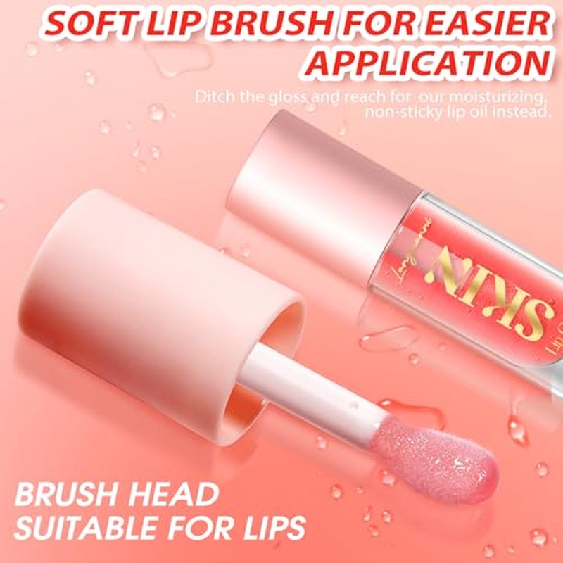 2Pack Non-sticky Lip Oil, Moisturizing Glossy/Shiny Lip Gloss Oil PlumpingTint, Hydrating Lip Gloss Lip Balm, Long Lasting Nourishing Fruit Flavoure Lip Oils(Strawberry + Coconut)