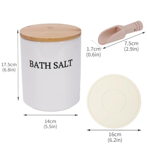 M-White 64oz Airtight Ceramic Bath Salt Jar Set with Wooden Lid & Scoop