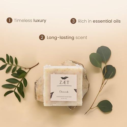 Chamomile Soap Bar - Handmade Natural 4 Pack, 5 Ounce Each - Gentle Body & Hand Soap