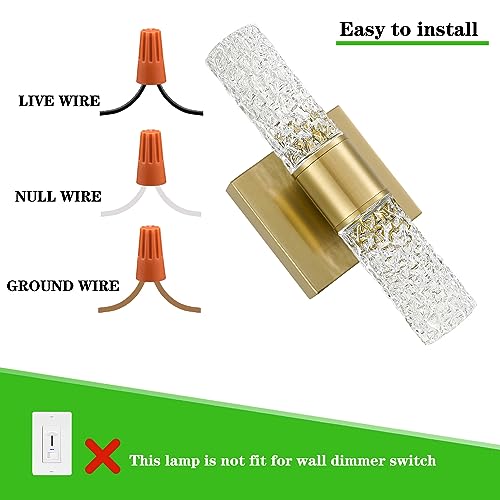 Crystal LED Wall Sconces Set of 2 - Gold Bathroom & Vanity Lights, Modern Crystal Wall Decor - Gold / 2 Light