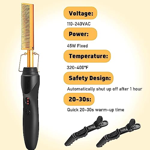 Electric Hot Comb Hair Straightener for Wigs and Natural Hair - Gold 12pcs Set