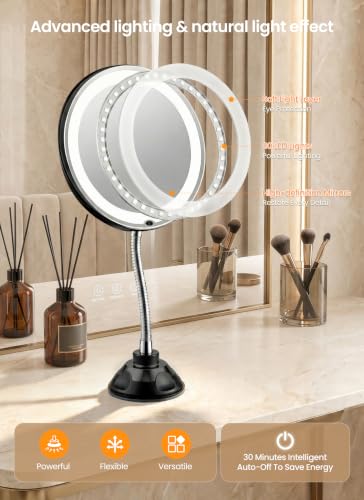 Brightown Black 10x Magnifying Lighted Makeup Mirror with Flexible Gooseneck