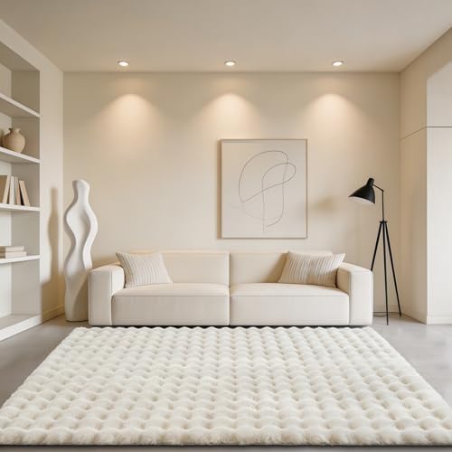 Chovy Creamy White Rabbit Plush Rug 5x8 ft Fluffy Faux Fur Kids & Nursery Decor