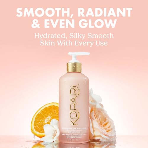 Kopari Brightening Silk Body Cream with 2% Niacinamide, AHAs & Kakadu Plum ? Hydrating Body Lotion for Radiant, Even Skin Tone, Lightweight, Fast-Absorbing, Juicy Pink Guava Scent, 6.7 oz