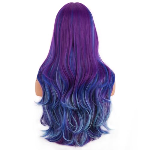 Dark Purple and Blue Wavy Heat-Resistant Synthetic Wig for Women Girls - Long Curly Costume & Daily Use Variation