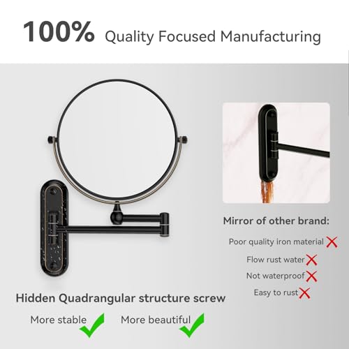 GURUN 8-Inch Wall Mount Makeup Mirror with 20X Magnification for Bathroom - 360¡Æ Rotation & Extended Arm Oil-Rubbed Bronze Dual-Sided Bathroom Mirror for Makeup, Skincare M1207T(8in,20X)
