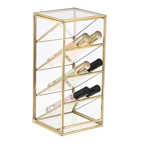 ELLDOO 4 Compartment Vintage Glass Perfume Organizer - Clear Display Case