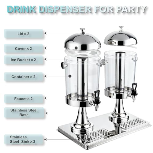 Stainless Steel 4.5 Gallon Drink Dispenser with Stand Ice Core Spigot & Scoop