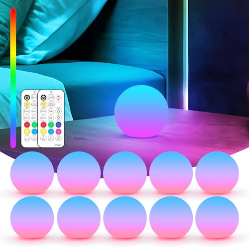Rechargeable LED Ball Lights 3-Inch Floating Sphere with Remote - 10 Pack