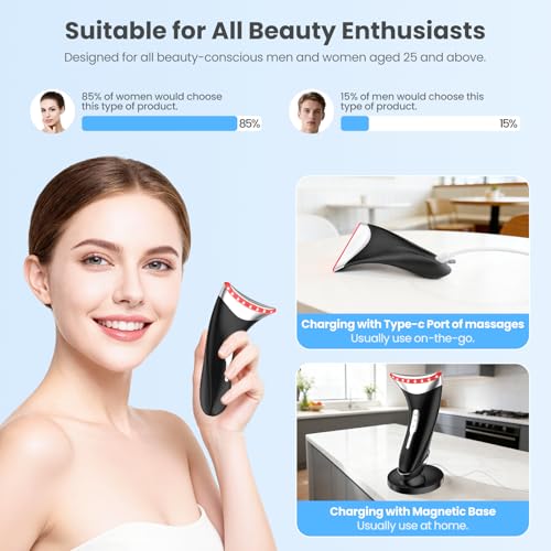 Black 7-in-1 LED Neck & Face Beauty Device with Vibration & Thermal Massage