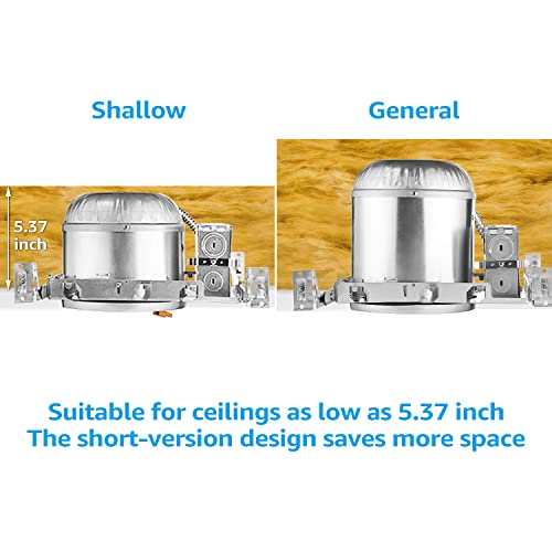 8-Pack 6 Inch Shallow Recessed Lighting Housing for New Construction - IC Rated, Airtight