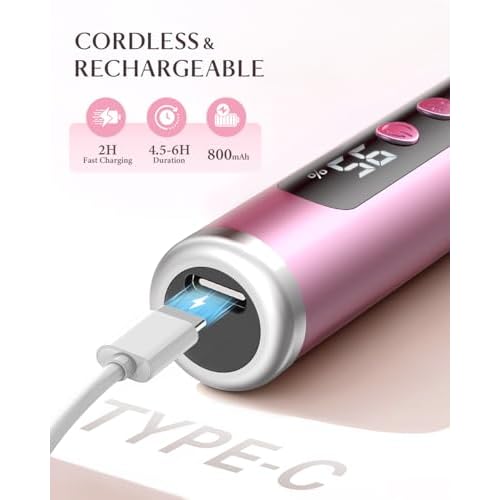 JOREST 13-in-1 Cordless Electric Nail Drill Kit with LED Display, 35,000 RPM 6-Speed Rechargeable Manicure Tool for Acrylic Gel Nails, Nail File with Bits & Sanding Bands for Beginners, Rose Pink