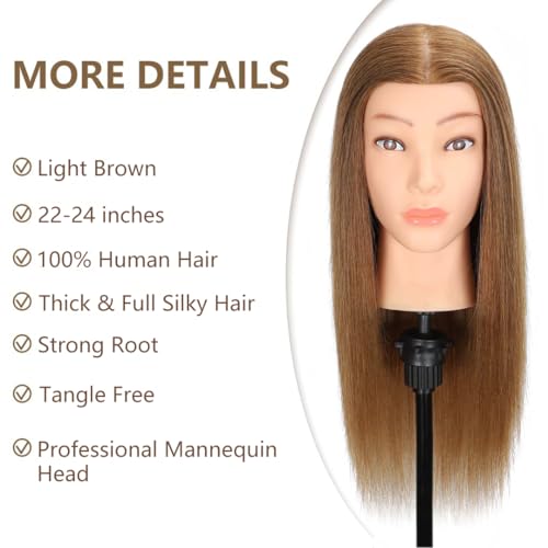 Mannequin Head with Human Hair - Light Brown - Practice & Styling