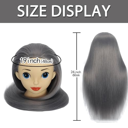 TKIMHEQ 24" Mannequin Head with Hair, Dark Grey - Training Head for Braiding & Cosmetology