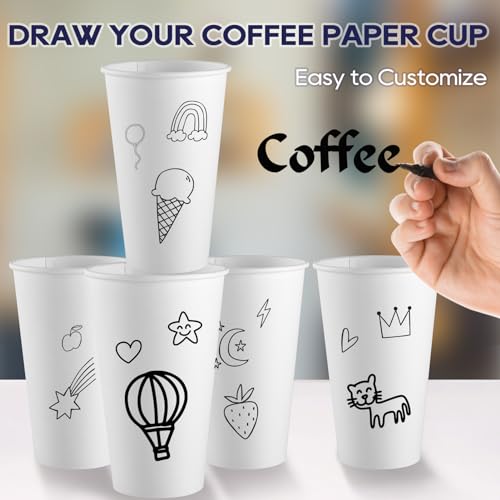 LITOPAK 16oz White Disposable Paper Coffee Cups - 1000 Pack, Bulk, Leak-Proof