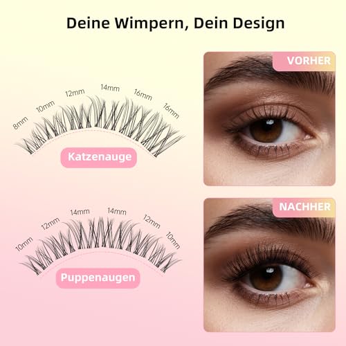 Natural Wispy Lash Clusters Kit, C Curl Soft Individual Lashes 8-16mm, DIY Eyelash Extensions with 0.05mm Thin Invisible Band, DIY Salon Kit with Bond Seal Remover Tweezer, FayJoo AIRY 12 Kit