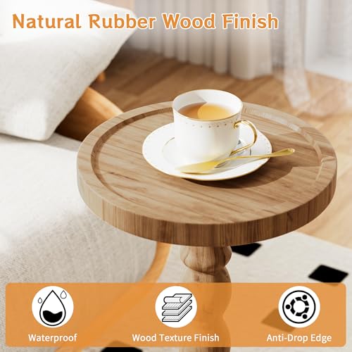 Small Round Side Table 2 Pack - Rubberwood Drink Table for Small Spaces, 9.4"W x 23.8"H - Brown Variation