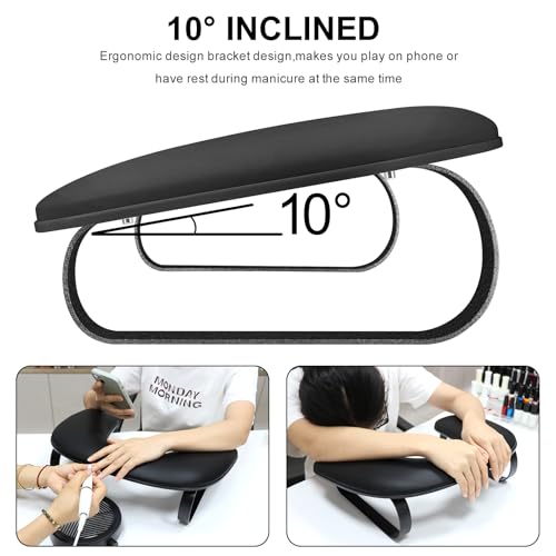Wenxintek U-Shaped Nail Arm Rest for Manicure Salon & Home Use, Leather Hand Support with Aluminum Alloy Holder