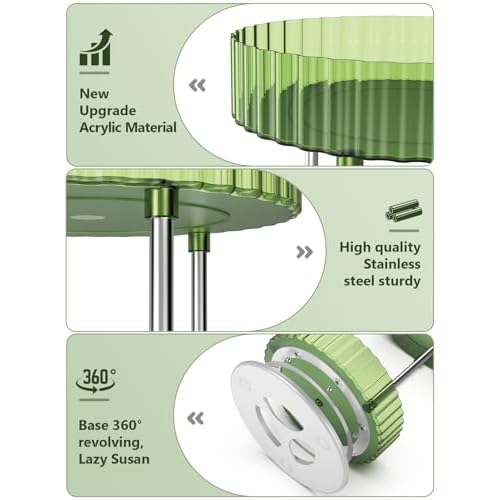 Makeup Organizer,360¡Æ Rotating Makeup Organizer,2-Tier Round Rotating Skincare Organizer Countertop,Fits Bedroom, Bathroom, Vanity Shelf Countertop(Green)