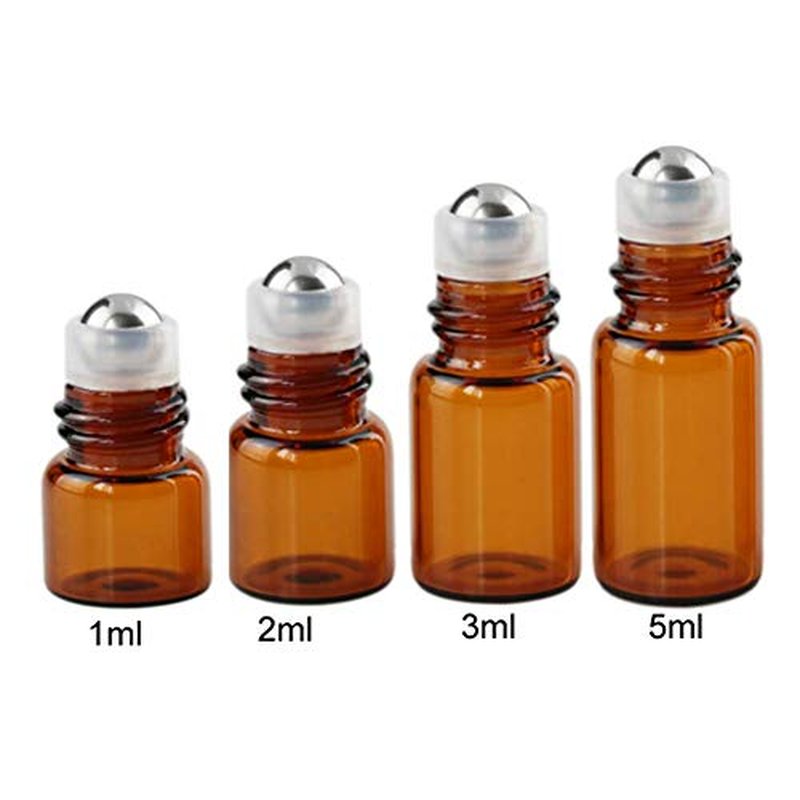 50Pcs 2ml (5/8 Dram) Refillable Empty DIY Mini Travel Glass Roll On Bottles Essential Oils Roller Bottles Perfumes Cosmetic Sample Vials Jar Containers with Gold Lids and Stainless Steel Roller Ball