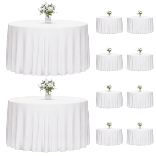 Round White Tablecloth 120 Inch - 10 Pack Polyester Cover for Events