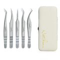 NATUHANA High Precision Lash Tweezers Set A-08+06+03+01+02 – Straight, Curved & Volume Fiber Tips