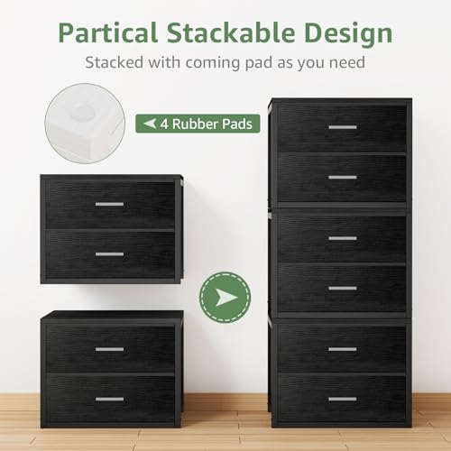 Stackable Fabric Storage Drawers - 2 Large Closets Organizer with Wood Top - Black, 15.7 x 21.1 x 16.1 Inches (Variation of THIS listing)