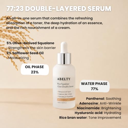 Hydrating Rice Squalane Serum with Niacinamide & Hyaluronic Acid - Vegan Korean Skincare, 50ml