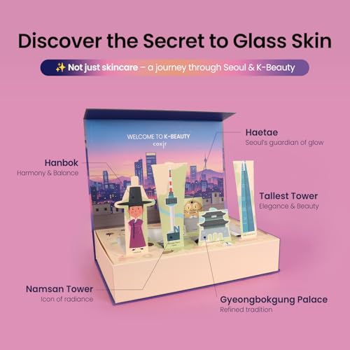 [New Years Gift Set] coxir K-Beauty Seoul Glow Set ? 5-Step Korean Skincare Routine with TXA & Black Rice ? Cleansing oil, Mask Cleanser, Ampoule, Balm & Moisturizer,korean skincare,Holiday Gift
