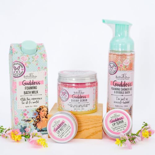Bella & Bear Goddess Mega Bath & Body Gift Set with Foaming Shower Gel & Bubble Bath, Bath Milk, Body Scrub & Lip Scrub and Lip Butter - Gift for Women