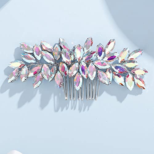 Teyglen Women's Full Rhinestones Hair Comb - Shiny Bridal Side Comb, AB Color, Metal, 15 cm, Luxurious Hair Accessory for Special Occasions