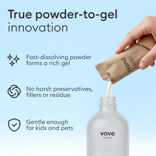 Vove Hand Soap Starter Set - Light Frosted Glass Pump Bottle & 3 Refill Sachets