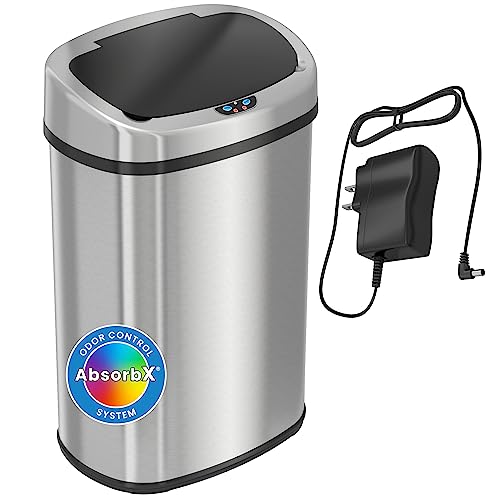 iTouchless 13 Gallon Oval Sensor Trash Can with Odor Control System – AC Power Adapter Included