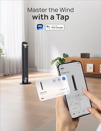 Silver 40-Inch Smart Tower Fan, 90° Oscillating, Quiet Sleep Mode