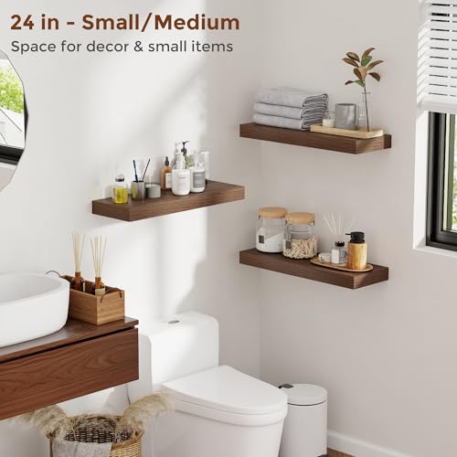 Heimlove 48" Walnut Floating Shelves, Set of 2 | 8" Deep Wall-Mounted Rustic Wood Shelves
