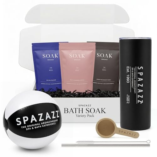 Spazazz Aromatherapy Bath Salt Gift Set with 3 Varieties & Accessories