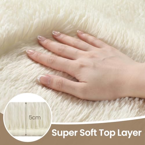 Cream 9x12 Shag Area Rug - Fluffy Living Room & Bedroom Carpet