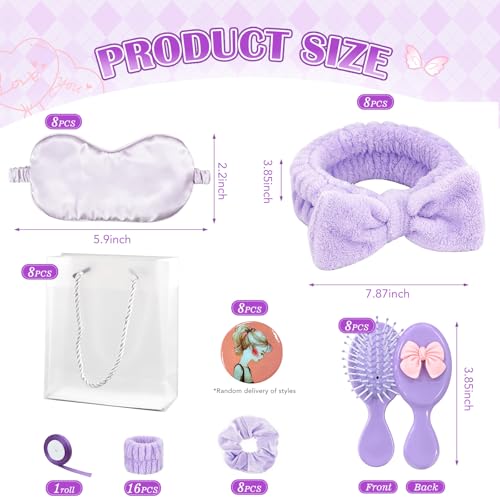 Purple Sleepover Party Supplies Set with Eye Mask Headband & Scrunchies - 1 Pack