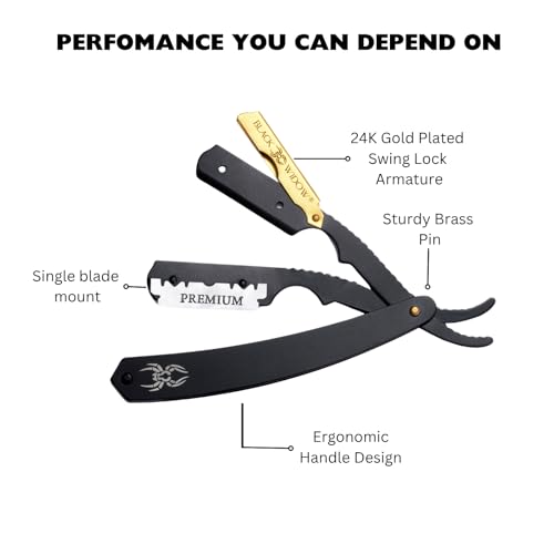 Professional Straight Razor for Men - Matte Black & Gold Finish with 10 Blades