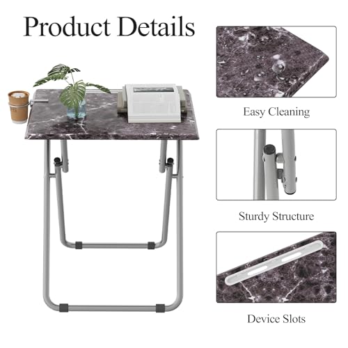 Folding TV Tray Table with Cup Holder - Black Marble 4PCS