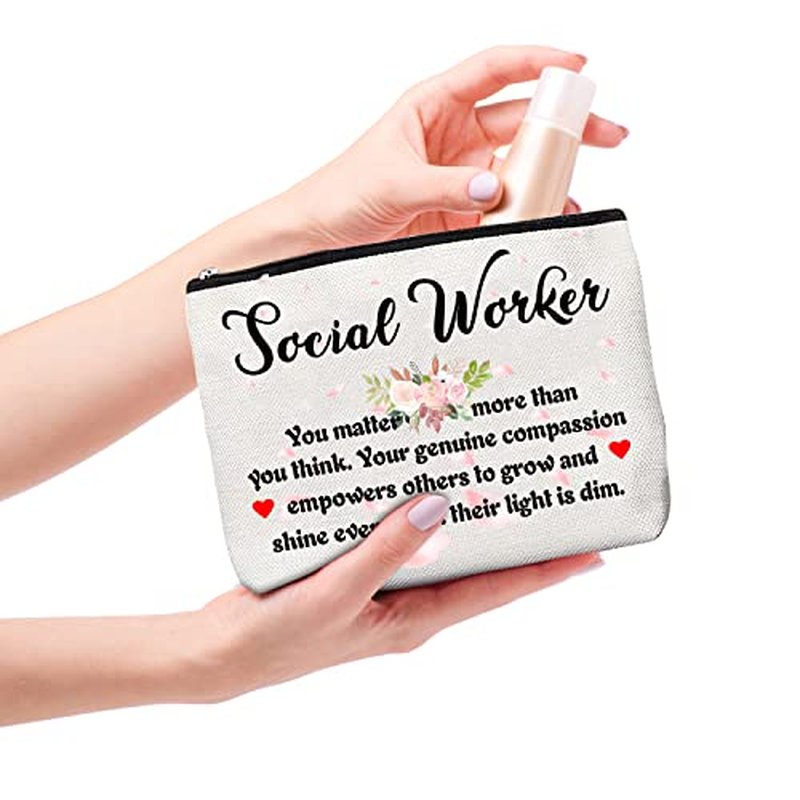 BoomBoomGifts Social Worker Gift Set, Keychain & Makeup Bag for Women, Birthday Gifts for Social Workers
